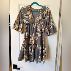 SHEIN Gray Floral Dress